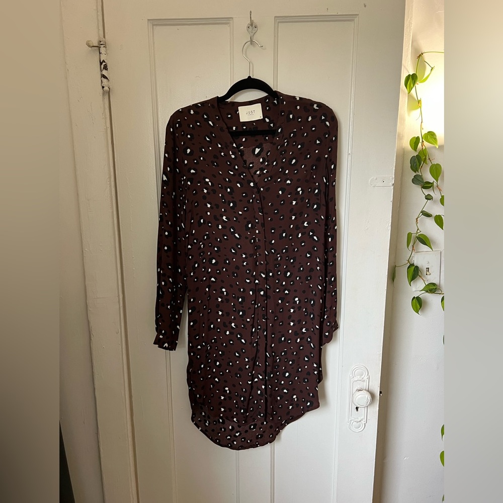 Maroon Leopard Print Shirt Dress